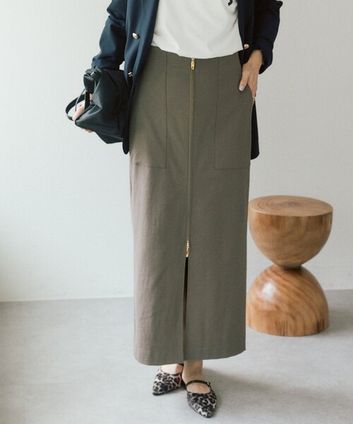 RIVE DROITE（リヴドロワ）の「予約【ウオッシャブル/多機能】フロントZIPタイトスカート（スカート・レディース・カーキ/ブラウン/オフホワイト・36/38）」の2枚目の写真