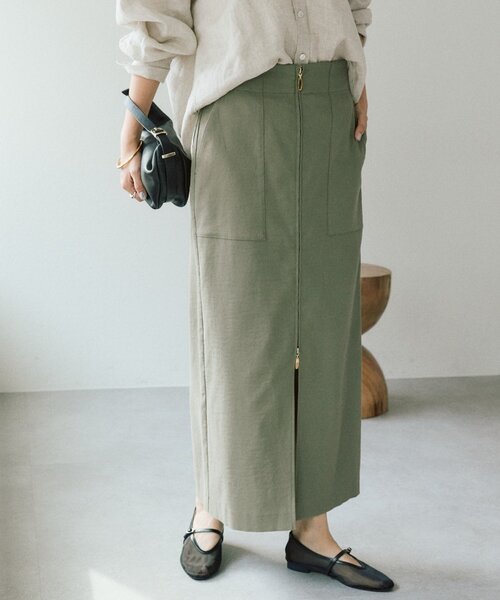 RIVE DROITE（リヴドロワ）の「予約【ウオッシャブル/多機能】フロントZIPタイトスカート（スカート・レディース・カーキ/ブラウン/オフホワイト・36/38）」の3枚目の写真