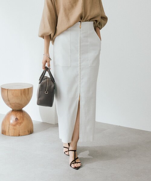 RIVE DROITE（リヴドロワ）の「予約【ウオッシャブル/多機能】フロントZIPタイトスカート（スカート・レディース・カーキ/ブラウン/オフホワイト・36/38）」の7枚目の写真