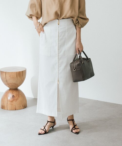 RIVE DROITE（リヴドロワ）の「予約【ウオッシャブル/多機能】フロントZIPタイトスカート（スカート・レディース・カーキ/ブラウン/オフホワイト・36/38）」の8枚目の写真