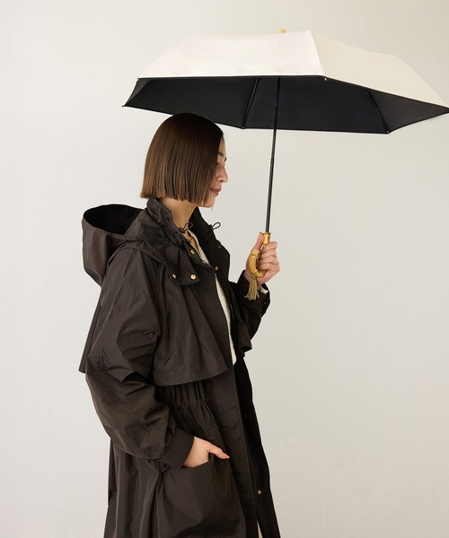 ROPE'（ロペ）の「[晴雨兼用傘]バンブーハンドルバイカラー折りたたみ傘(撥水雨傘・遮熱日傘)/UV&遮光率100%カット/近赤外線99.9％（折りたたみ傘・レディース・ブラック/キナリ・FREE）」の21枚目の写真