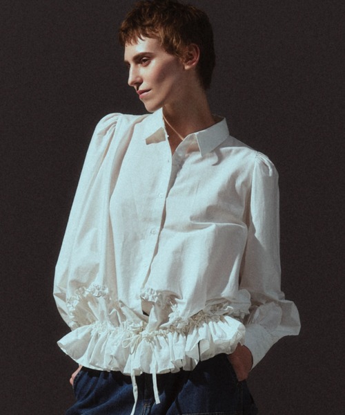 crinkle crinkle crinkle(クリンクルクリンクルクリンクル)の「【crinkle crinkle crinkle】frill hem long sleeve shirts/フリルヘムロングスリーブシャツ(シャツ/ブラウス・レディース・ブラック/ホワイト・FREE)」の3枚目の写真