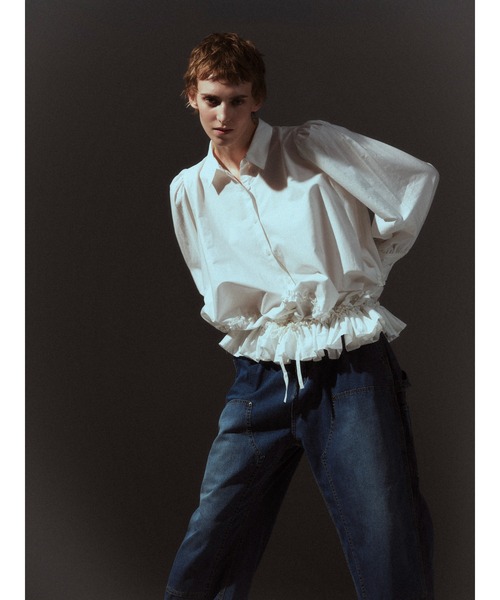 crinkle crinkle crinkle(クリンクルクリンクルクリンクル)の「【crinkle crinkle crinkle】frill hem long sleeve shirts/フリルヘムロングスリーブシャツ(シャツ/ブラウス・レディース・ブラック/ホワイト・FREE)」の4枚目の写真