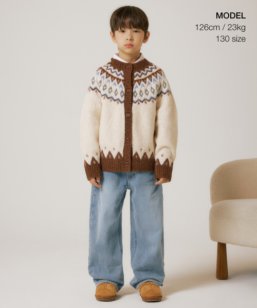 MUSINSA STANDARD KIDS（ムシンサスタンダードキッズ）の「フェアアイルラウンドネックカーディガン[クリーム]（カーディガン/ボレロ・レディース・その他・110/140/150/160/130/120）」の2枚目の写真