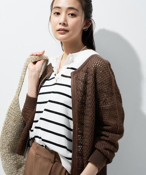 INDIVI(インディヴィ)の「【洗える/コットン】メッシュジップニットカーディガン(カーディガン/ボレロ・レディース・ダークブラウン/チャコールグレー/ライトグレー/ホワイト・38)」の4枚目の写真