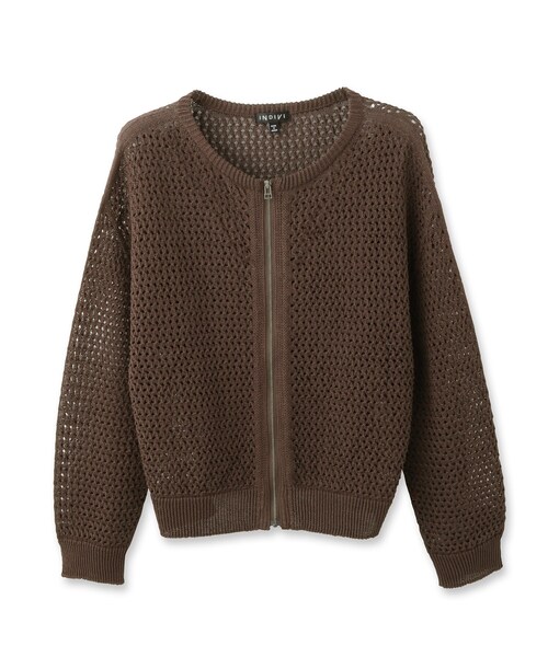 INDIVI(インディヴィ)の「【洗える/コットン】メッシュジップニットカーディガン(カーディガン/ボレロ・レディース・ダークブラウン/チャコールグレー/ライトグレー/ホワイト・38)」の5枚目の写真