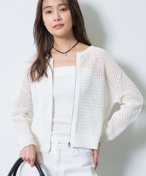 INDIVI(インディヴィ)の「【洗える/コットン】メッシュジップニットカーディガン(カーディガン/ボレロ・レディース・ダークブラウン/チャコールグレー/ライトグレー/ホワイト・38)」の7枚目の写真