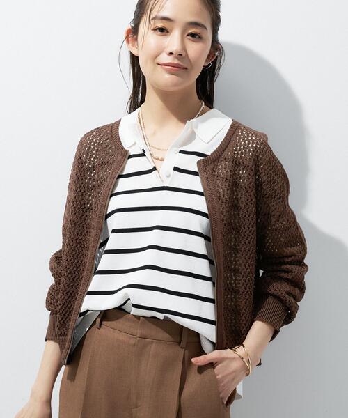 INDIVI(インディヴィ)の「【洗える/コットン】メッシュジップニットカーディガン(カーディガン/ボレロ・レディース・ダークブラウン/チャコールグレー/ライトグレー/ホワイト・38)」の18枚目の写真