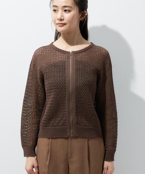 INDIVI(インディヴィ)の「【洗える/コットン】メッシュジップニットカーディガン(カーディガン/ボレロ・レディース・ダークブラウン/チャコールグレー/ライトグレー/ホワイト・38)」の22枚目の写真