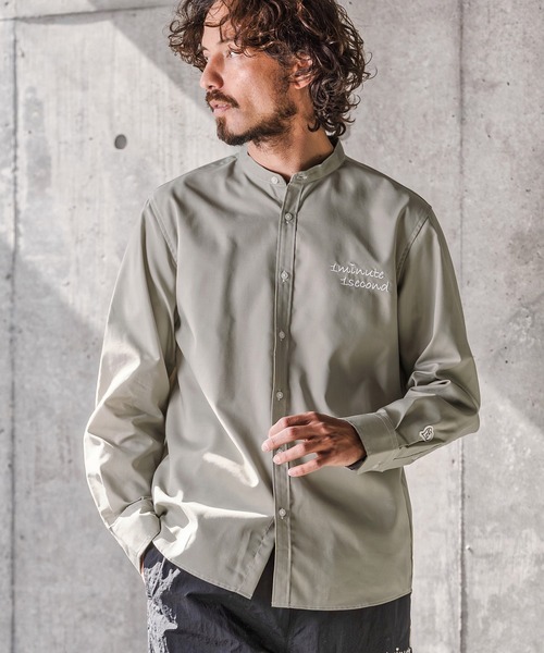 1minute 1second(ワンミニットワンセカンド)の「ms6426-mini OX band collar shirt (cursive embroidery) バンドカラーシャツ(1M26N220)(シャツ/ブラウス・メンズ・グリーン系その他/ホワイト/ブラック・XL/L/M/S)」の1枚目の写真