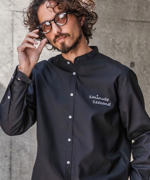 1minute 1second(ワンミニットワンセカンド)の「ms6426-mini OX band collar shirt (cursive embroidery) バンドカラーシャツ(1M26N220)(シャツ/ブラウス・メンズ・グリーン系その他/ホワイト/ブラック・XL/L/M/S)」の4枚目の写真