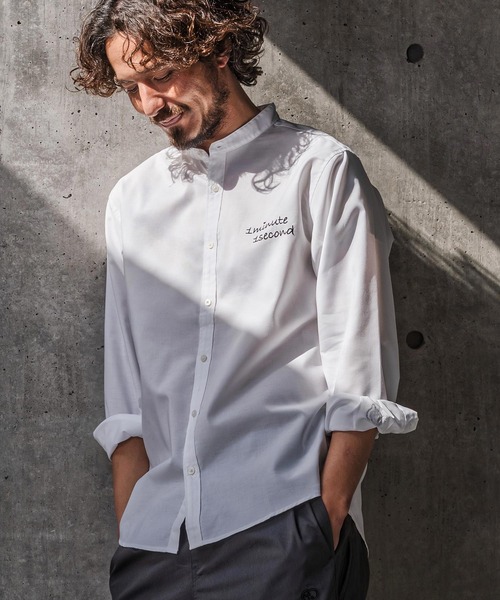 1minute 1second(ワンミニットワンセカンド)の「ms6426-mini OX band collar shirt (cursive embroidery) バンドカラーシャツ(1M26N220)(シャツ/ブラウス・メンズ・グリーン系その他/ホワイト/ブラック・XL/L/M/S)」の9枚目の写真