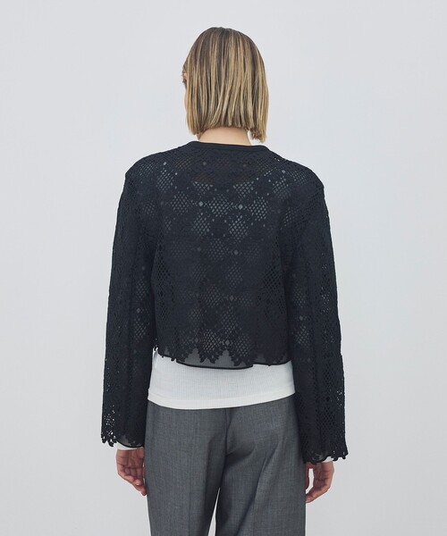 DES PRES（デ・プレ）の「【WEB先行予約】ブルームリーフレース レイヤードノーカラージャケット（ノーカラージャケット・レディース・ブラック/ホワイト・FREE）」の6枚目の写真