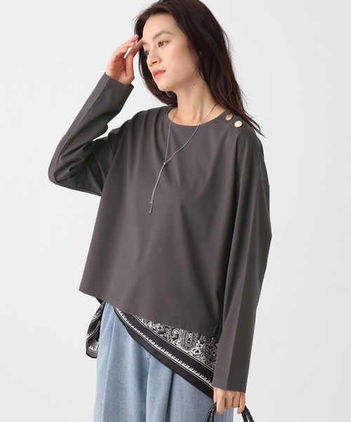 Elura（エルーラ）の「ポンチ肩ボタンプルオーバー/664873（Tシャツ/カットソー・レディース・モカ/チャコールグレー・FREE）」の3枚目の写真