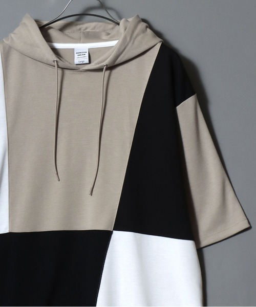 セール】Cool-Touch Color-Block Short-Sleeve Hooded Tee/接触冷感