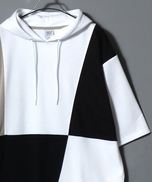 セール】Cool-Touch Color-Block Short-Sleeve Hooded Tee/接触冷感
