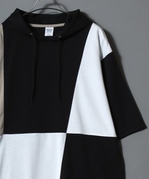 Cool-Touch Color-Block Short-Sleeve Hooded Tee/接触冷感 切替 半袖パーカー メンズ レディース ユニセックス フーディー