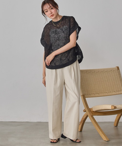 hunch(ハンチ)の「フレンチリネン ストレートパンツ(その他パンツ・レディース・ブラック/オフホワイト/ブルー/カーキブラウン/レッド・FREE)」の10枚目の写真