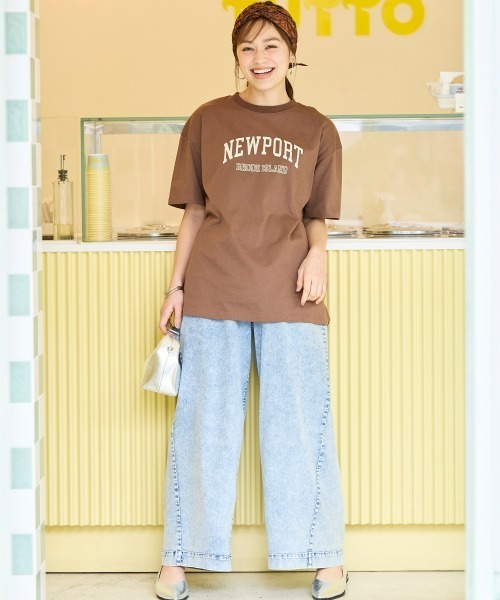 SMILE LAND（スマイルランド）の「＜大きいサイズ＞ 綿100％ゆるシルエットプリントＴシャツ（接触冷感・UVカット）（Tシャツ/カットソー・レディース・グリーン系/モカ/ブラック系2/ネイビー系2/ネイビー系/ネイビー系3/ベージュ系/チャコール/ブラック系/ピンク系・5L/4L/3L/LL/L）」の21枚目の写真