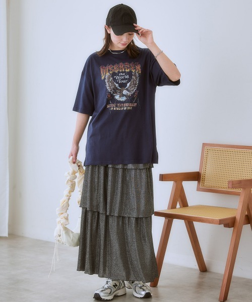 SMILE LAND（スマイルランド）の「＜大きいサイズ＞ 綿100％ゆるシルエットプリントＴシャツ（接触冷感・UVカット）（Tシャツ/カットソー・レディース・グリーン系/モカ/ブラック系2/ネイビー系2/ネイビー系/ネイビー系3/ベージュ系/チャコール/ブラック系/ピンク系・5L/4L/3L/LL/L）」の16枚目の写真