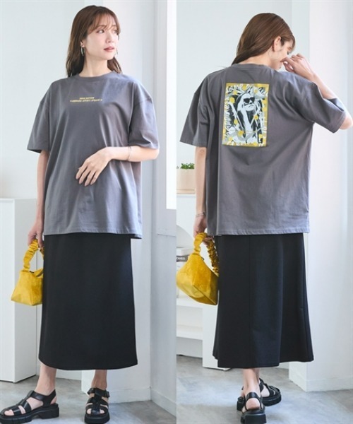 SMILE LAND（スマイルランド）の「＜大きいサイズ＞ 綿100％ゆるシルエットプリントＴシャツ（接触冷感・UVカット）（Tシャツ/カットソー・レディース・グリーン系/モカ/ブラック系2/ネイビー系2/ネイビー系/ネイビー系3/ベージュ系/チャコール/ブラック系/ピンク系・5L/4L/3L/LL/L）」の13枚目の写真