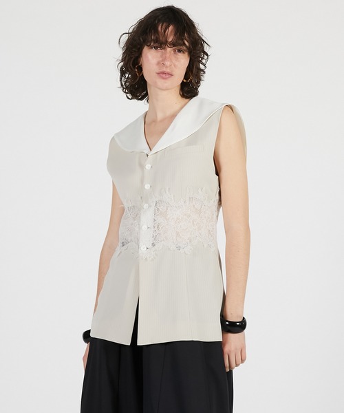PRANK PROJECT（プランクプロジェクト）の「【2026Summer Pre-Order】レースコンビセーラージレ / Lace Combo Sailor Gilet（ベスト・レディース・ネイビー/ベージュ・FREE）」の11枚目の写真