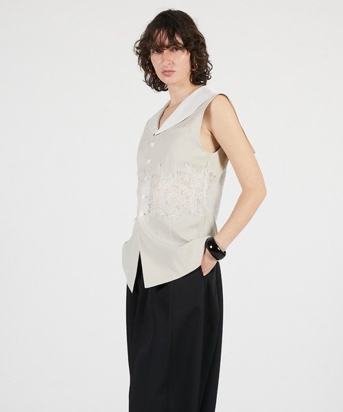 PRANK PROJECT（プランクプロジェクト）の「【2026Summer Pre-Order】レースコンビセーラージレ / Lace Combo Sailor Gilet（ベスト・レディース・ネイビー/ベージュ・FREE）」の12枚目の写真