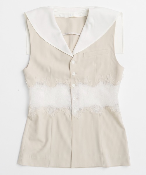 PRANK PROJECT（プランクプロジェクト）の「【2026Summer Pre-Order】レースコンビセーラージレ / Lace Combo Sailor Gilet（ベスト・レディース・ネイビー/ベージュ・FREE）」の15枚目の写真
