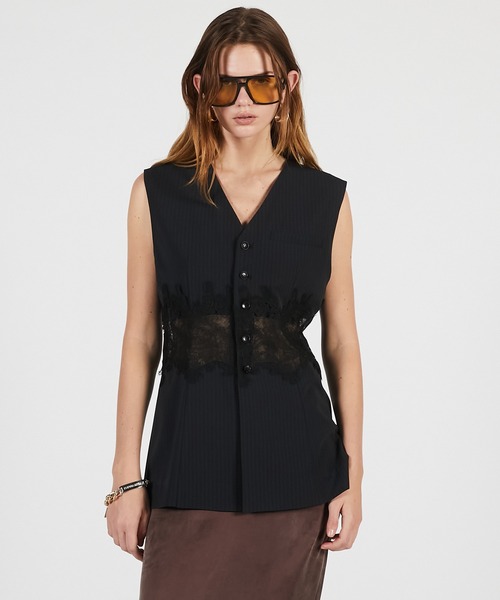 PRANK PROJECT（プランクプロジェクト）の「【2026Summer Pre-Order】レースコンビセーラージレ / Lace Combo Sailor Gilet（ベスト・レディース・ネイビー/ベージュ・FREE）」の3枚目の写真