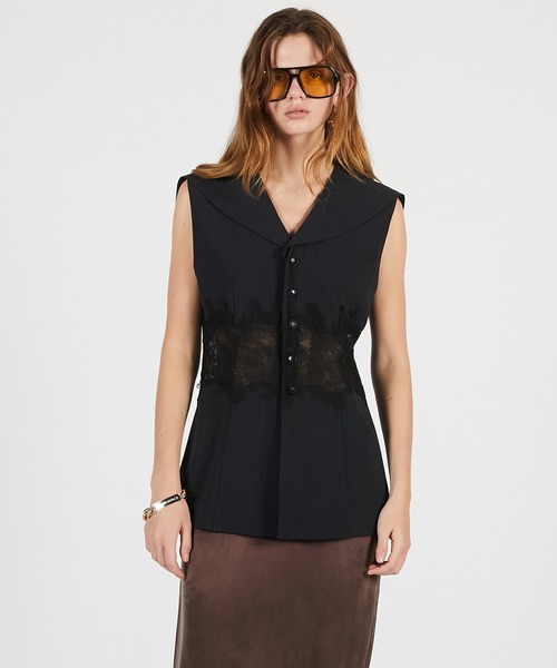 PRANK PROJECT（プランクプロジェクト）の「【2026Summer Pre-Order】レースコンビセーラージレ / Lace Combo Sailor Gilet（ベスト・レディース・ネイビー/ベージュ・FREE）」の6枚目の写真