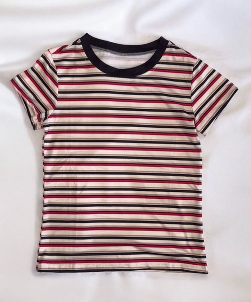 shyam inspiration（シャムインスピレーション）の「マルチボーダーコンパクトTシャツ/半袖（Tシャツ/カットソー・レディース・レッド/ブルー・M/S）」の3枚目の写真
