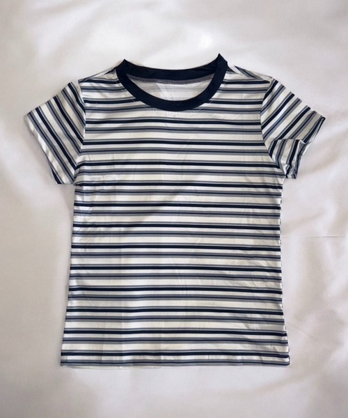 shyam inspiration（シャムインスピレーション）の「マルチボーダーコンパクトTシャツ/半袖（Tシャツ/カットソー・レディース・レッド/ブルー・M/S）」の4枚目の写真