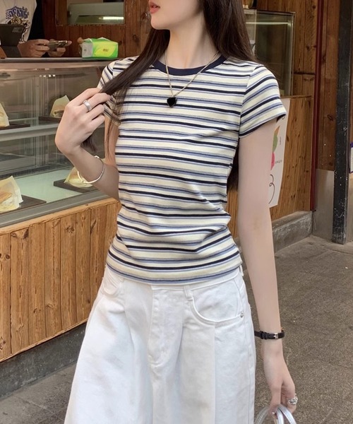 shyam inspiration（シャムインスピレーション）の「マルチボーダーコンパクトTシャツ/半袖（Tシャツ/カットソー・レディース・レッド/ブルー・M/S）」の21枚目の写真