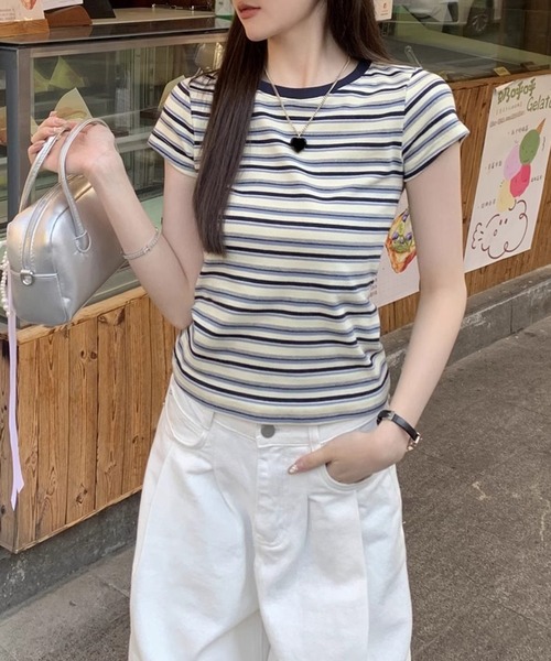 shyam inspiration（シャムインスピレーション）の「マルチボーダーコンパクトTシャツ/半袖（Tシャツ/カットソー・レディース・レッド/ブルー・M/S）」の22枚目の写真