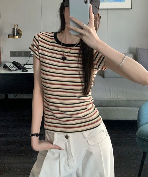 shyam inspiration（シャムインスピレーション）の「マルチボーダーコンパクトTシャツ/半袖（Tシャツ/カットソー・レディース・レッド/ブルー・M/S）」の17枚目の写真