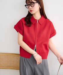 ライトスポンディッシュ衿付Wジップ半袖カーディガン
