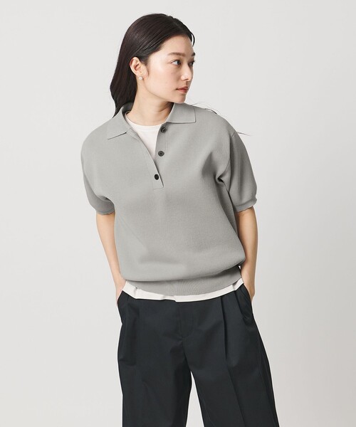 MARW UNITED ARROWS（マルゥ ユナイテッドアローズ）の「＜MARW UNITED ARROWS＞ポロカラー ショートスリーブ ニット（ニット/セーター・レディース・ホワイト/ライトグレー/ブラック・FREE）」の3枚目の写真