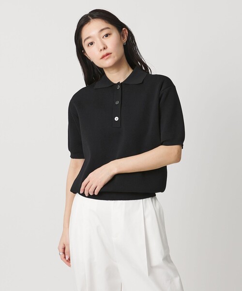 MARW UNITED ARROWS（マルゥ ユナイテッドアローズ）の「＜MARW UNITED ARROWS＞ポロカラー ショートスリーブ ニット（ニット/セーター・レディース・ホワイト/ライトグレー/ブラック・FREE）」の2枚目の写真