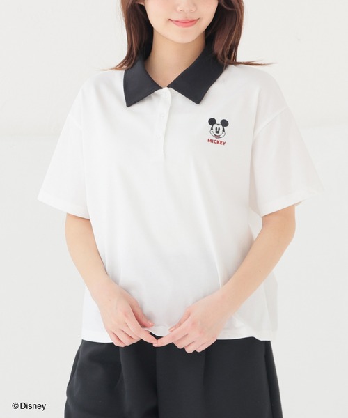Honeys（ハニーズ）の「【ハニさら・接触冷感・ＵＶカット】ディズニー／衿付トップス（Tシャツ/カットソー・レディース・ネイビー/スミクロ/イエロー/ホワイト/グリーン・S/M/L/SS）」の10枚目の写真