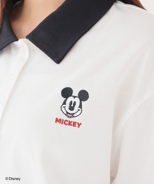 Honeys（ハニーズ）の「【ハニさら・接触冷感・ＵＶカット】ディズニー／衿付トップス（Tシャツ/カットソー・レディース・ネイビー/スミクロ/イエロー/ホワイト/グリーン・S/M/L/SS）」の9枚目の写真