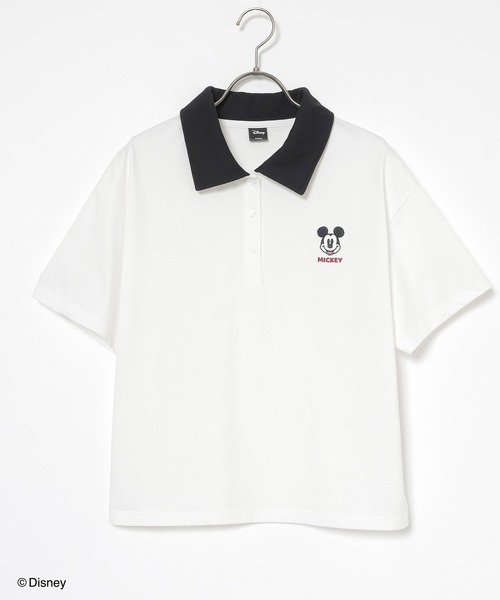 Honeys（ハニーズ）の「【ハニさら・接触冷感・ＵＶカット】ディズニー／衿付トップス（Tシャツ/カットソー・レディース・ネイビー/スミクロ/イエロー/ホワイト/グリーン・S/M/L/SS）」の8枚目の写真