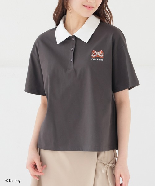 Honeys（ハニーズ）の「【ハニさら・接触冷感・ＵＶカット】ディズニー／衿付トップス（Tシャツ/カットソー・レディース・ネイビー/スミクロ/イエロー/ホワイト/グリーン・S/M/L/SS）」の6枚目の写真