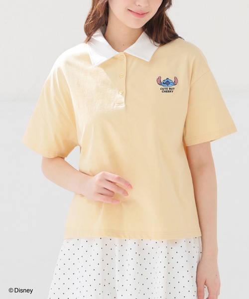 Honeys（ハニーズ）の「【ハニさら・接触冷感・ＵＶカット】ディズニー／衿付トップス（Tシャツ/カットソー・レディース・ネイビー/スミクロ/イエロー/ホワイト/グリーン・S/M/L/SS）」の20枚目の写真