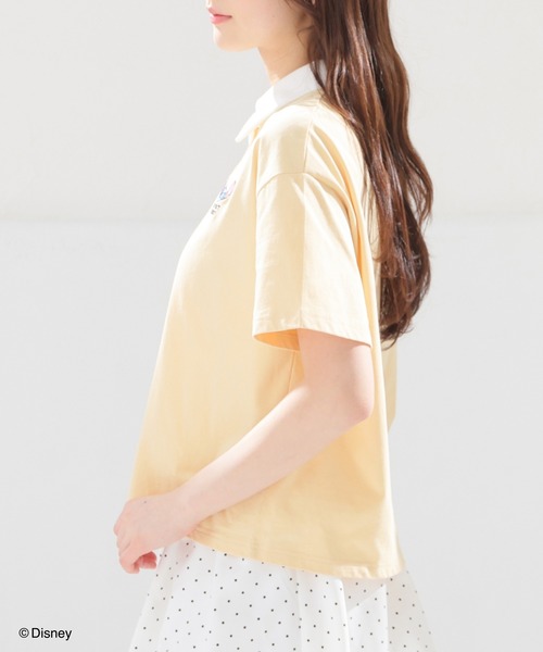 Honeys（ハニーズ）の「【ハニさら・接触冷感・ＵＶカット】ディズニー／衿付トップス（Tシャツ/カットソー・レディース・ネイビー/スミクロ/イエロー/ホワイト/グリーン・S/M/L/SS）」の16枚目の写真