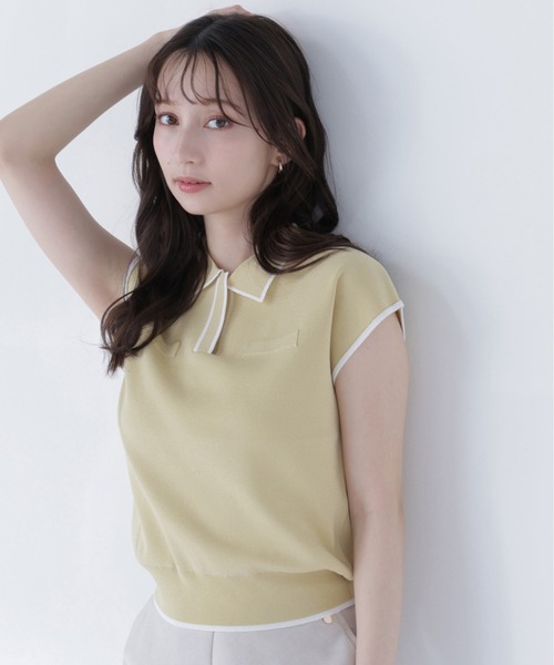 NATURAL BEAUTY BASIC(ナチュラルビューティーベーシック)の「バイカラーラインスキッパーニット(ニット/セーター・レディース・ホワイト系その他/ネイビー系/イエロー系その他/ブラウン系その他・フリ-)」の4枚目の写真