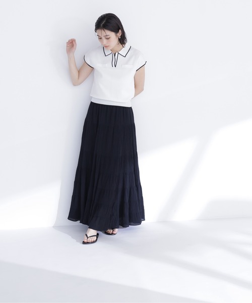 NATURAL BEAUTY BASIC(ナチュラルビューティーベーシック)の「バイカラーラインスキッパーニット(ニット/セーター・レディース・ホワイト系その他/ネイビー系/イエロー系その他/ブラウン系その他・フリ-)」の5枚目の写真