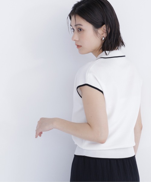 NATURAL BEAUTY BASIC(ナチュラルビューティーベーシック)の「バイカラーラインスキッパーニット(ニット/セーター・レディース・ホワイト系その他/ネイビー系/イエロー系その他/ブラウン系その他・フリ-)」の6枚目の写真