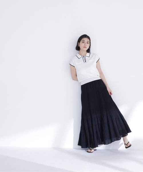 NATURAL BEAUTY BASIC(ナチュラルビューティーベーシック)の「バイカラーラインスキッパーニット(ニット/セーター・レディース・ホワイト系その他/ネイビー系/イエロー系その他/ブラウン系その他・フリ-)」の7枚目の写真