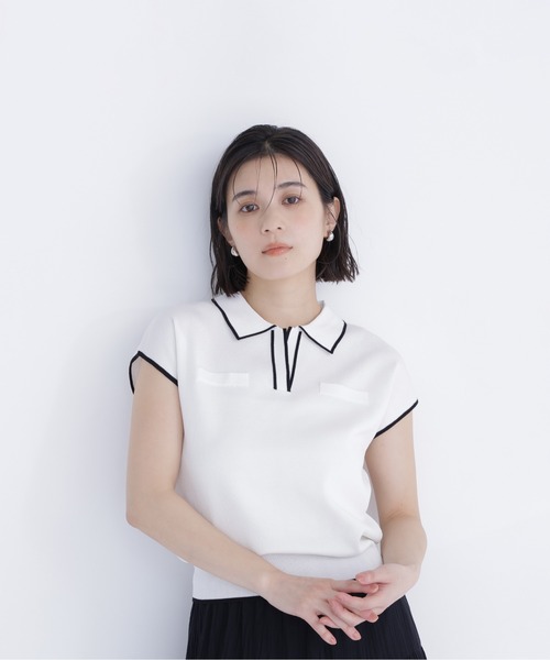 NATURAL BEAUTY BASIC(ナチュラルビューティーベーシック)の「バイカラーラインスキッパーニット(ニット/セーター・レディース・ホワイト系その他/ネイビー系/イエロー系その他/ブラウン系その他・フリ-)」の8枚目の写真