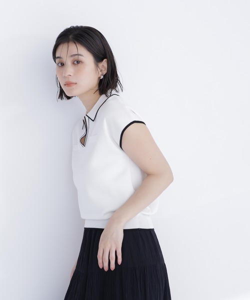 NATURAL BEAUTY BASIC(ナチュラルビューティーベーシック)の「バイカラーラインスキッパーニット(ニット/セーター・レディース・ホワイト系その他/ネイビー系/イエロー系その他/ブラウン系その他・フリ-)」の10枚目の写真
